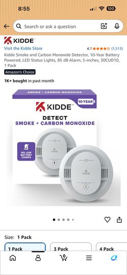Kidde Smoke and Carbon Monoxide Detector, 10-Year Battery Powered, LED Status Lights, 85 dB Alarm, 5-inches, 30CUD10