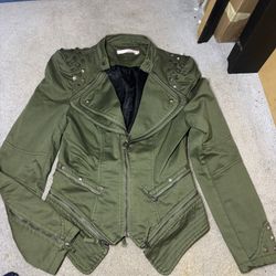 Army Green Woman’s Small Moto Fashion Jacket w/Shoulder Pads & Zipper Detailing*NWOT!*