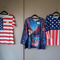 BRAND NEW WOMEN'S SIZE LARGE AND XXL PATRIOTIC TOPS $5 EACH 