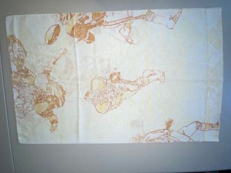 VINTAGE BEIGE FOOTBALL PLAYERS PILLOWCASE - MADE IN USA