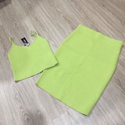 NWT Express Womens Ladies Ribbed Sleeveless Crop Top Mini Skirt Two Piece