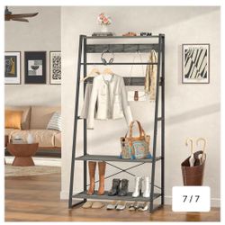 Coat Rack, 3-in-1 Hall Tree with Storage Shoe Rack, Freestanding Entryway Bench with Shelves, Industrial Entry Coat Stand with Metal Frame for Entranc