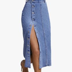 Women's Button Front Split Denim Midi Skirt High Waist Slim Fit Pencil Skirt Size Small 