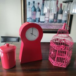 Clock,Cookie Jar And Birdcage Home Decor