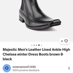 Majestic Men's Leather Lined Ankle High Chelsea winter Dress Boots Black