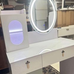 New vanity desk, Modern vanity table with mirror and lights dressing. lighted makeup table with chair