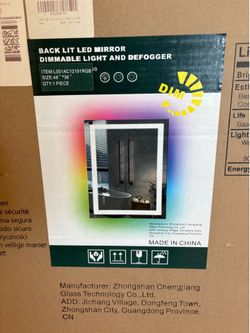 48" × 36" backlit LED mirror with RGB and defogger features