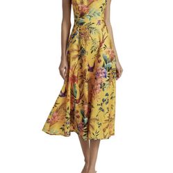 NWT Zimmermann Tropicana Linen Midi Dress Yellow Sz 0 (2-4 US) $635