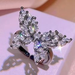 Butterfly Crystals Ring Wedding Engagement Anniversary 