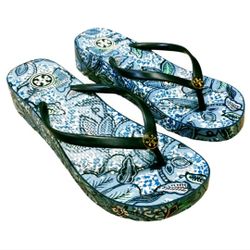 Tory Burch Thandie Printed Wedge Flip Flops