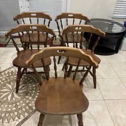 Vintage Solid Wood Dining Chairs Set of 5 Made In Yugoslavia