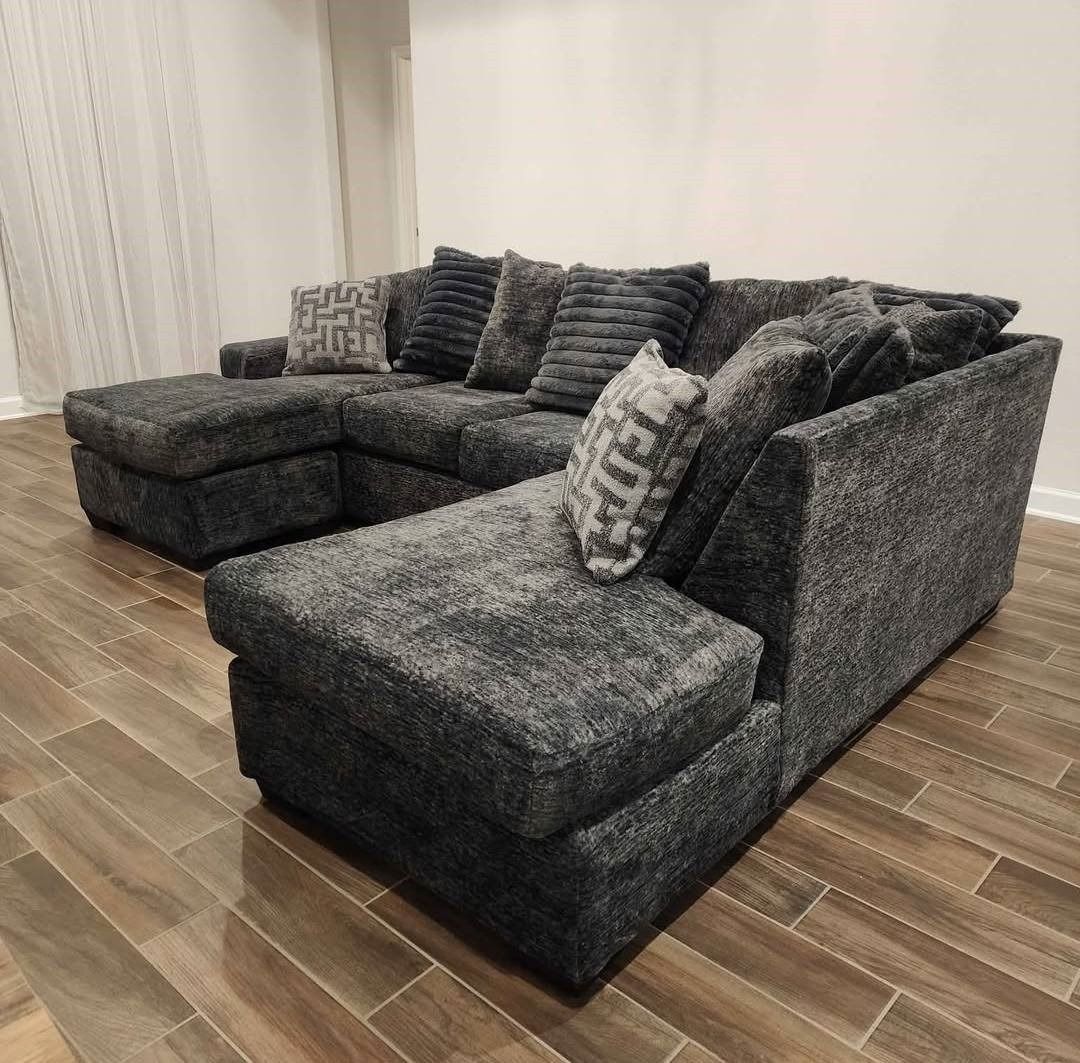 Huge Dark Grey Comfy U Shape Sectional Sofa/Couch W Cushions 