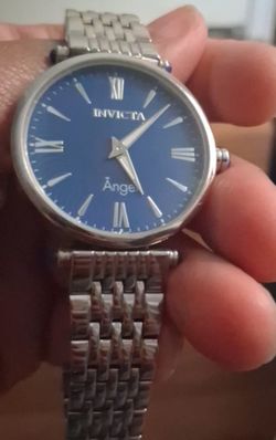 Invicta Angel Women’s Stainless Steel Watch Blue Dial Roman Numerals Quartz Bracelet