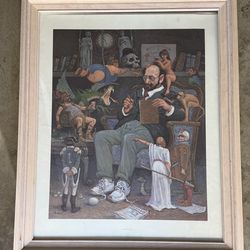 Vintage Surreal Art Print Framed Man Fantasy Scene Detailed Illustration