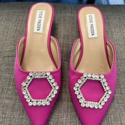 Steve Madden PINK SATIN Women's Kees Rhinestone Embellished Kitten Mule - Women’s Size 6 - $30 OBO