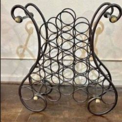 VINTAGE WROUGHT IRON WINE RACK STAND 30"H/ 24"×11"TOP