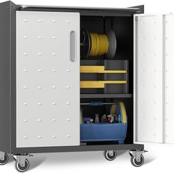 P173-Garage Cabinets,Metal Garage Storage Cabinet with Wheels,Lockable Rolling Tool Cabinet with Drawer and Adjustable Shelves,Heavy Duty Tools Cabine