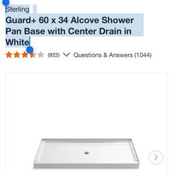 Sterling Guard+ 60 x 34 Alcove Shower Pan Base with Center Drain in White