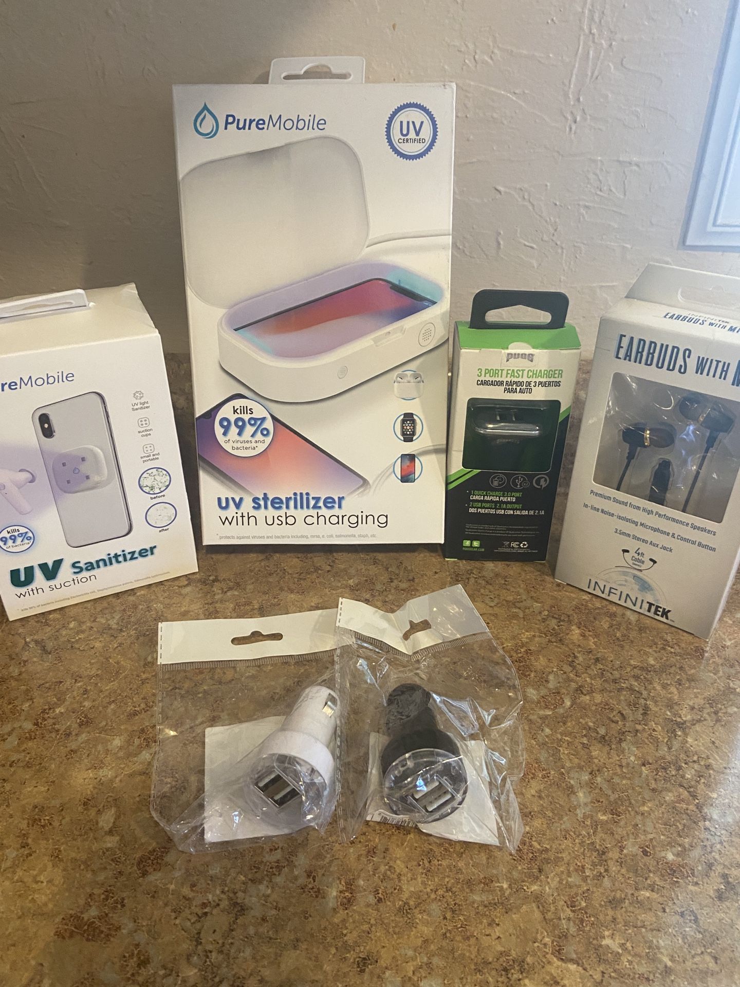 Electronic Bundle; UV Sterilizer, UV Sanitizer, Ear Buds, Car Chargers