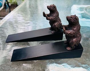 Pair of Bear Brass Wood Door Stops