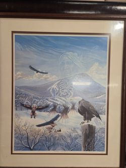 Eli Thomas Signed Limited Edition Print - Spirit of the Mountain Eagle - Framed Native American Art