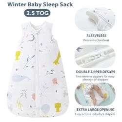 Mosebears Sleep Sack Baby Winter Wearable Blanket with 2-Way Zipper,2.5 TOG Cotton Sleep Sack Unisex (White Animal, 6-12 Months)