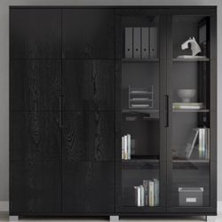 Black American Oak Wood Veneer Storage Unit