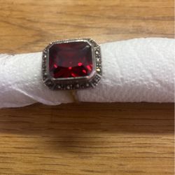 Silver ring with red stone size 6.5