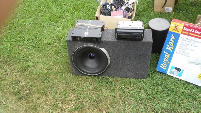 Rocksfer fosegate punch 12" sub and a dual 400w amp bridgeable 2x bass boost xover and a Kenwood kdc 220u head unit