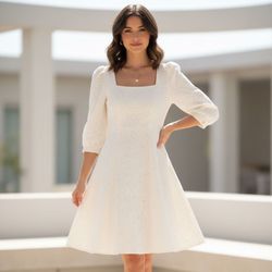 NWT GOELIA Jacquard Back Bow Mini Dress - Cream / Size S