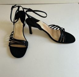 Caparros Evening Heels Shoes Black  Satin& Leather With Sequence Size 8.5 B