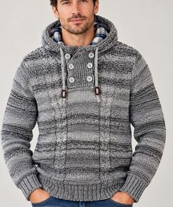 Leif Nelson Men's Gray Marled Hooded Knit Sweater Button Front Wool Blend Nordic