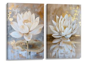 New!✨ 2 pc 16x24 white lotus canvas wall art.   Retails for $60