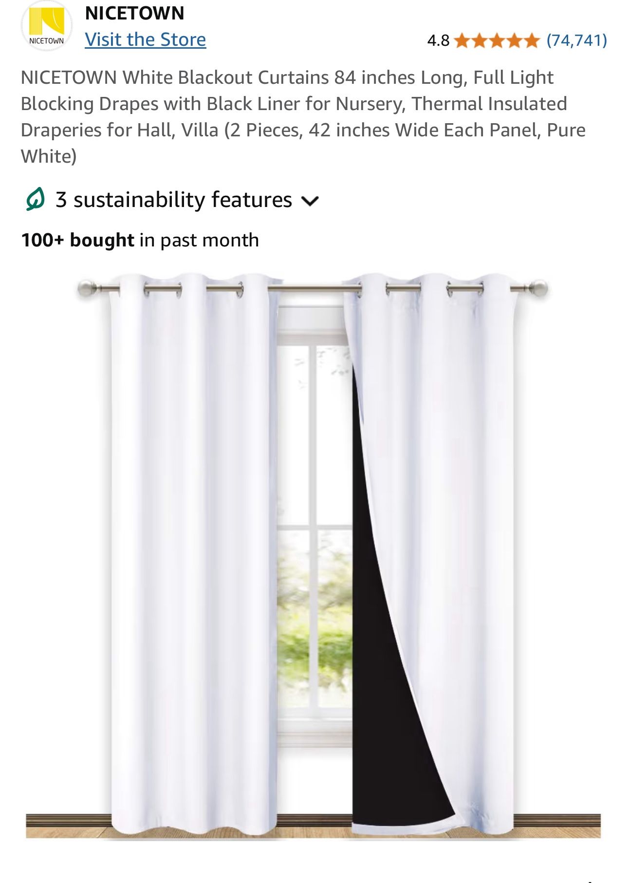 84" White Blackout Curtains