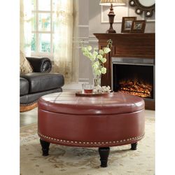 Round Ottoman Storage Container Trunk 