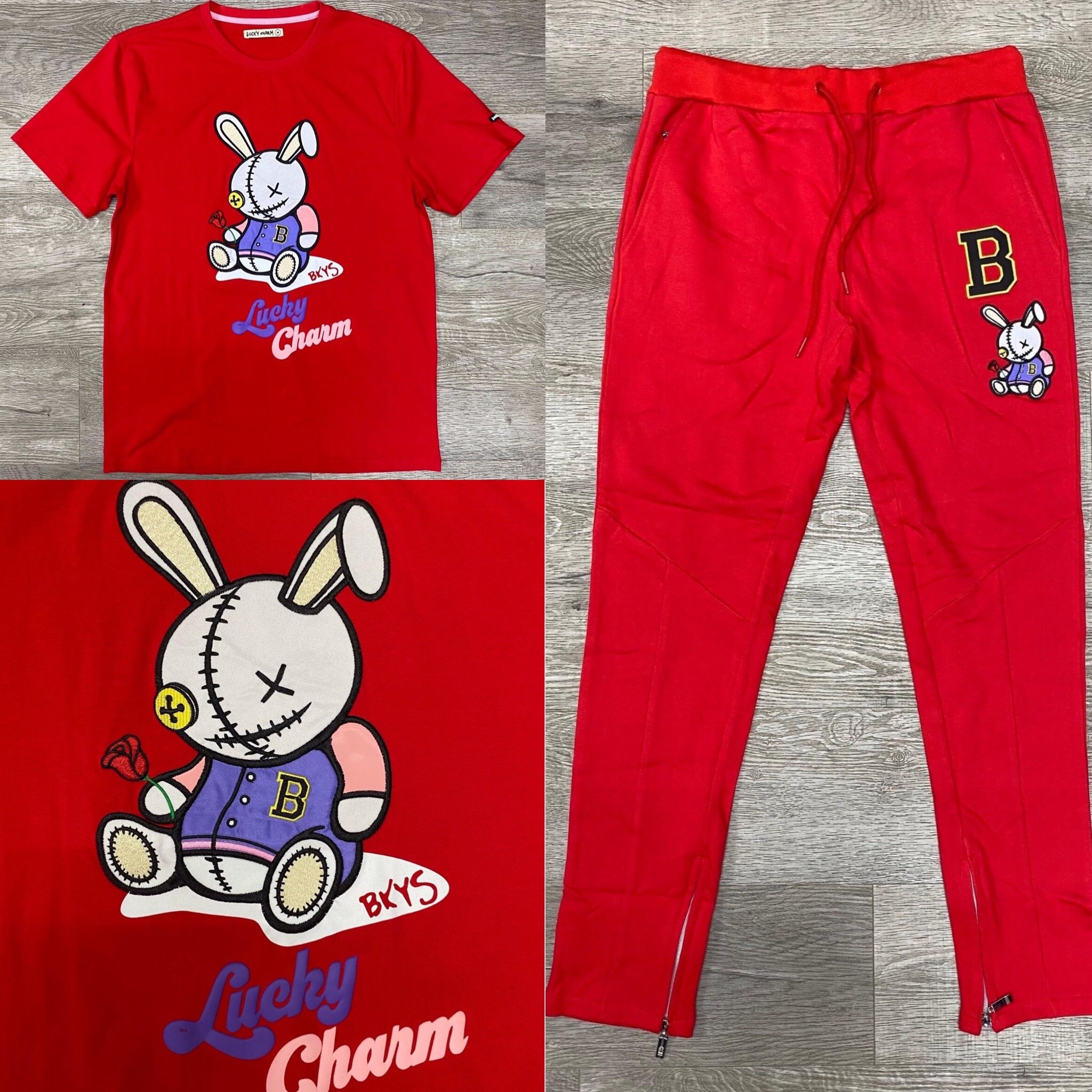 BKYS Lucky Charm "Varsity Jacket" T-Shirt & Jogger Set (Red)