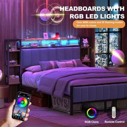 Headboard, Full Headboard for Bed with Nightstand Shelf, Headboards with LED Lights & Wireless Charging Station, Head Board with USB & Type C Port, Fu