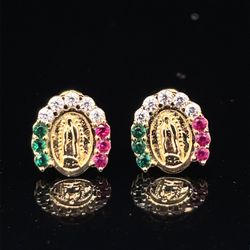 14KT Yellow Gold CZ Colored Virgin Mary Earrings 0.66g 182679/10