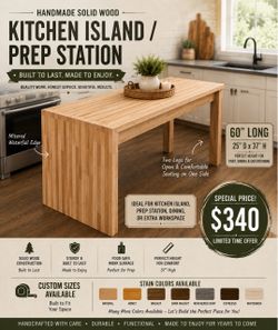 Handmade Solid Wood Kitchen Island Prep Station
