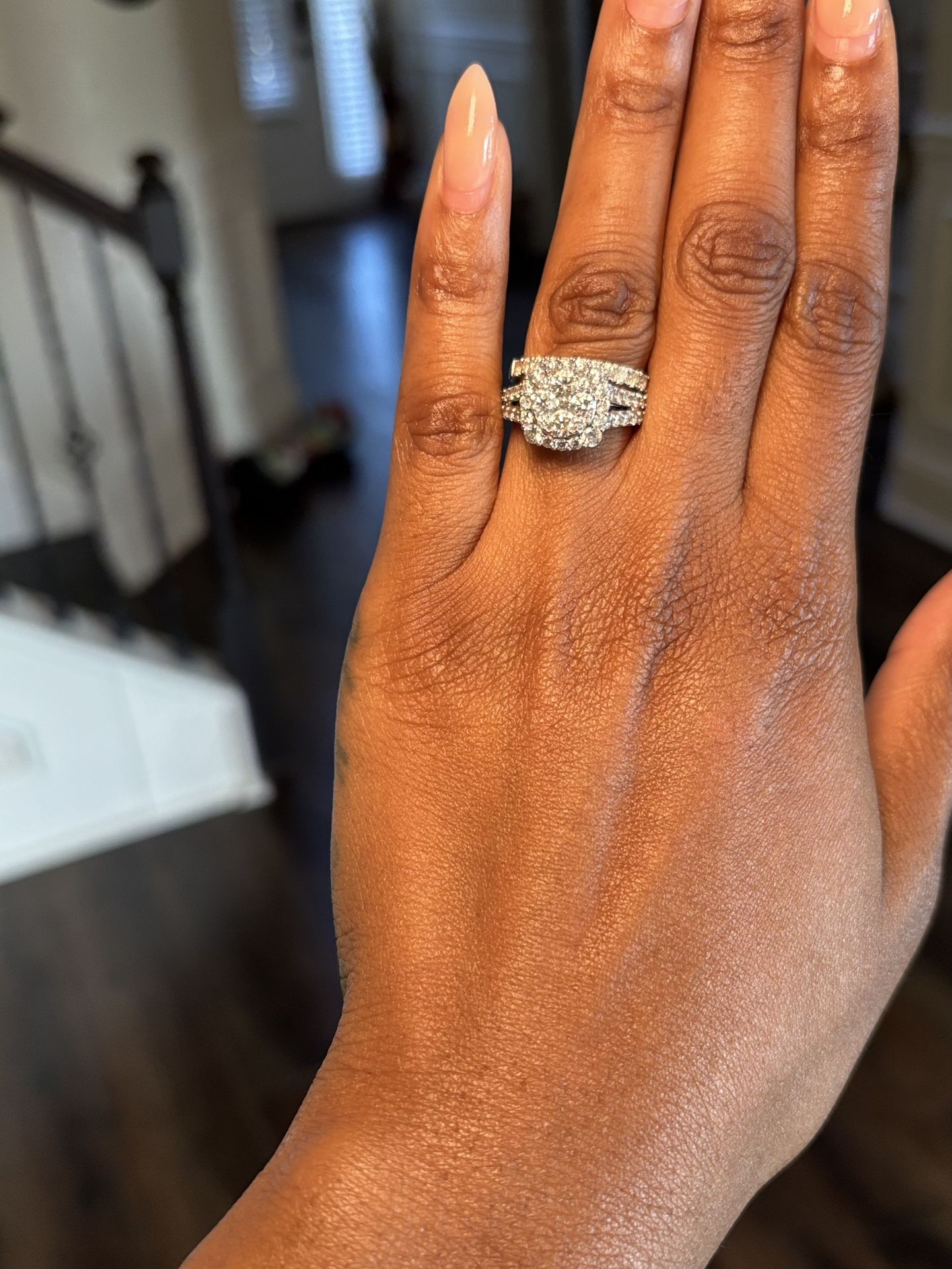 14K Gold Cluster Engagement Ring with Wedding Band
