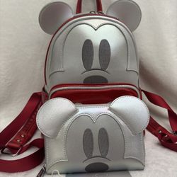 NWT Disney100 Loungefly Mickey Mouse Mini Backpack With Wallet