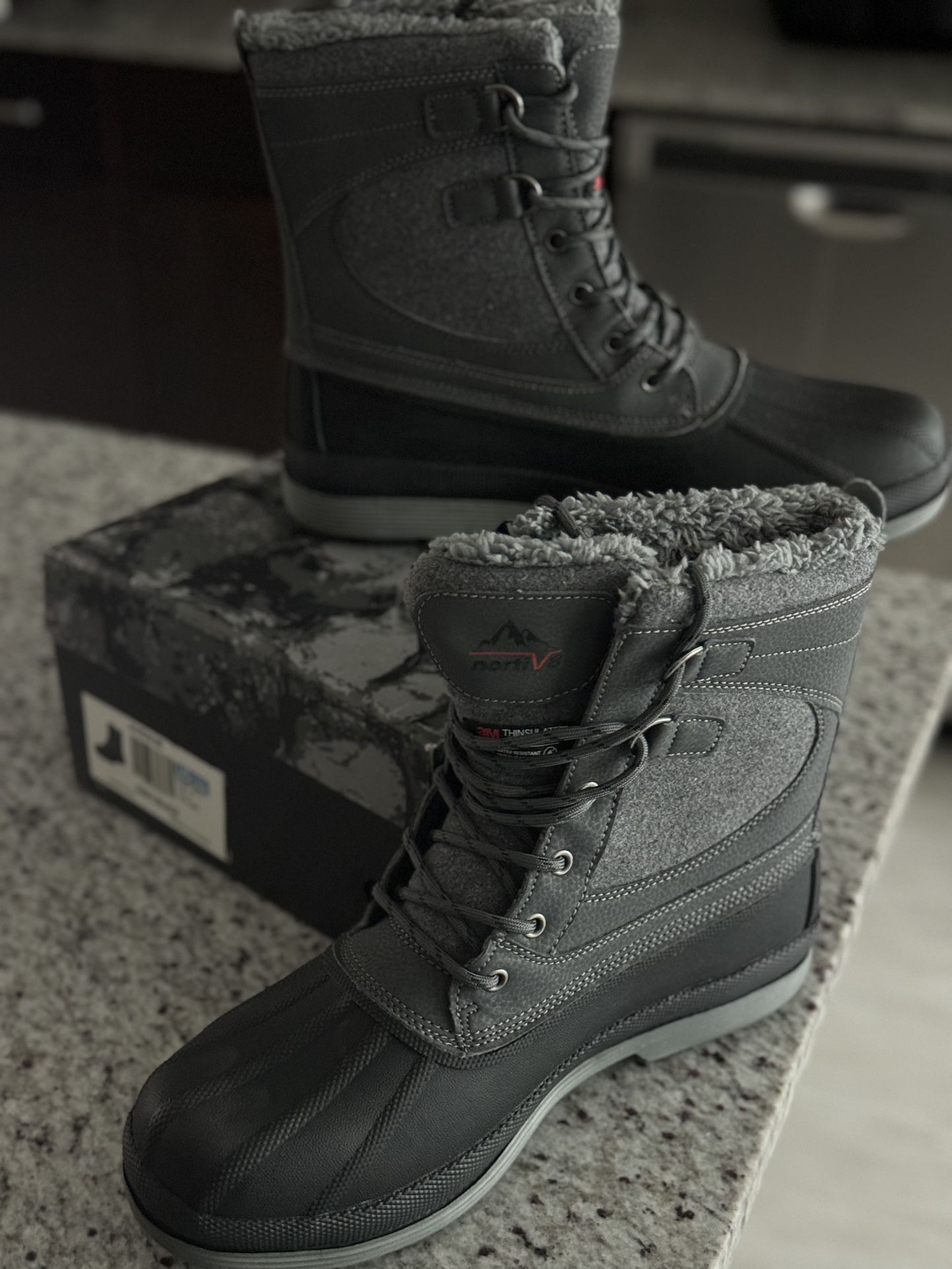 NEW Men’s Nortiv Waterproof Winter Snow Boots Size 11 In Grey/Black