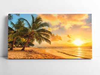 Tropical Beach Sunset Canvas Wall Art
