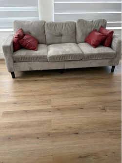 Gray velour small sofa with Ottoman