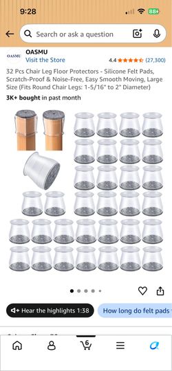 64 Pcs Chair Leg Floor Protectors - Silicone Felt Pads, Scratch-Proof & Noise-Free, Easy Smooth Moving, Large Size (Fits Round Chair Legs: 1-5/16" to