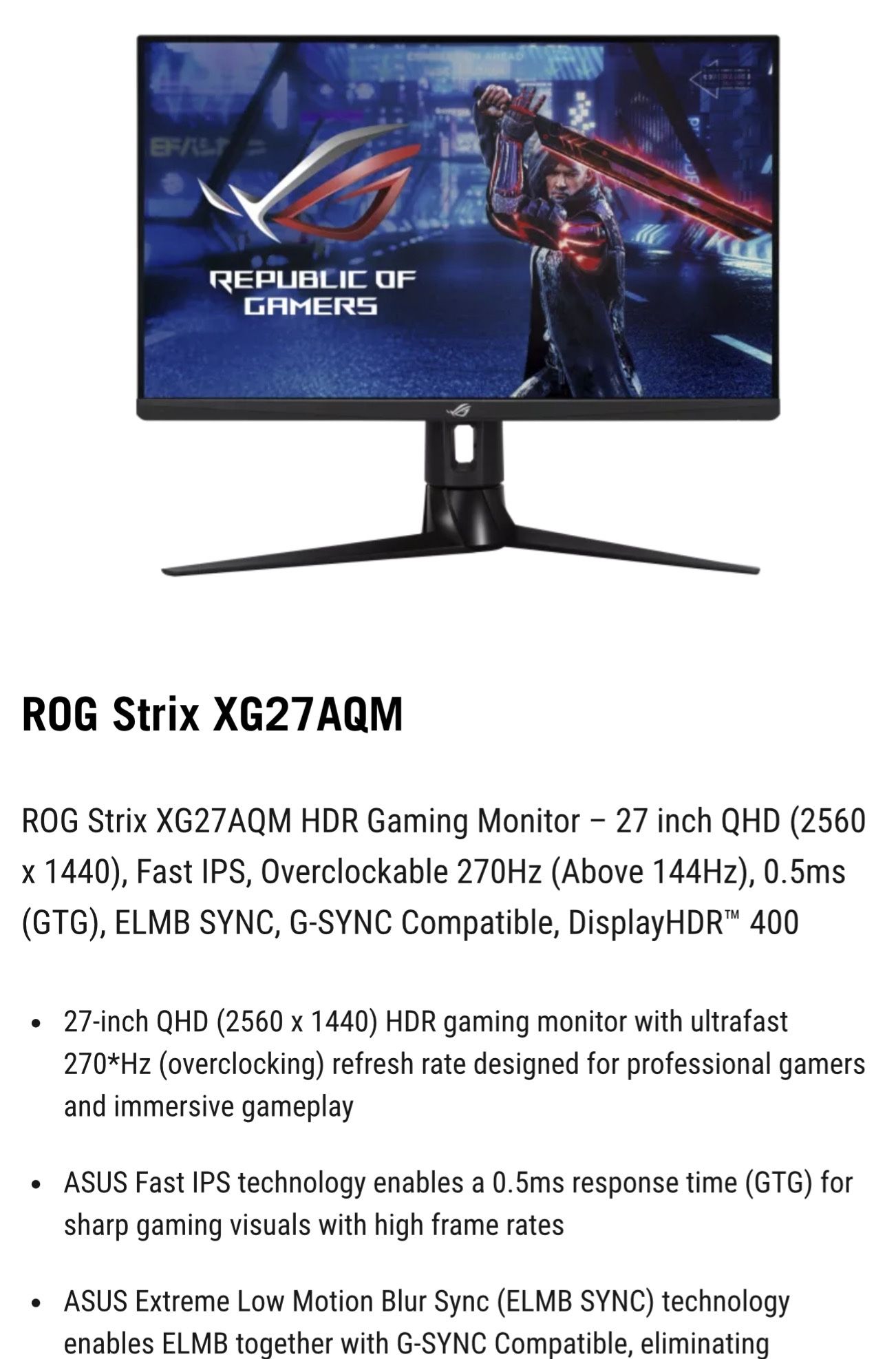 ASUS Rog Xg27aqm Monitor