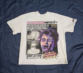 Hellstar Breaking News Brainwashed Graphic Print Cotton T-Shirt White Sz. M