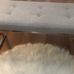 Linen Tufted Bench/stool with Crome Cross Legs