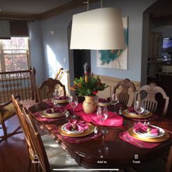 Formal Dining Table With 6 Chairs 2 With Arms. Beautiful Detailed Solid Cherry Wood Double Pedestal Base Local Pickup Only