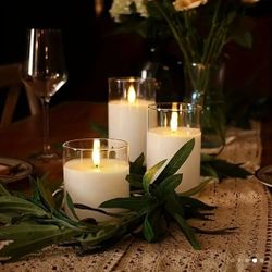 Flameless LED Electronic Candles - Battery-Powered (AA Not Included) with Realistic Flickering Flame Effect, Clear Acrylic Holders for Christmas  